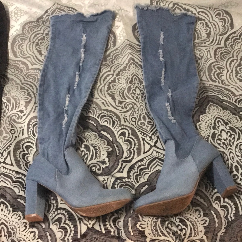 Over the knee blue boots